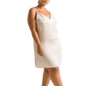 Ettitude Womens Bamboo V-Neck Slip Dress ivory M adjustable strap lightweight